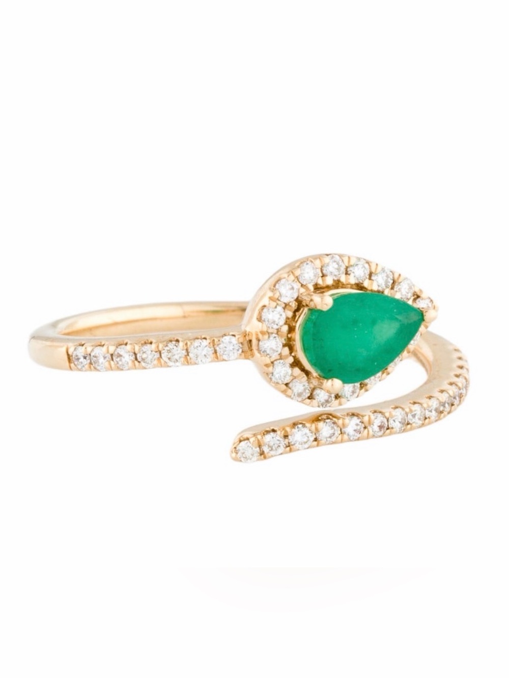 18K Emerald & Diamond Snake Ring, Size 6.5 - Picture 4 of 9